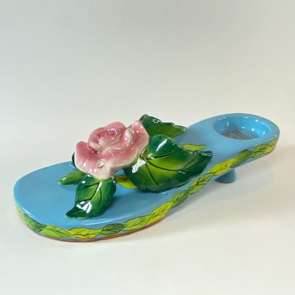 Ceramic Tea Light Candle Holder Summer Sandal Flower Bling - Picture 1 of 9